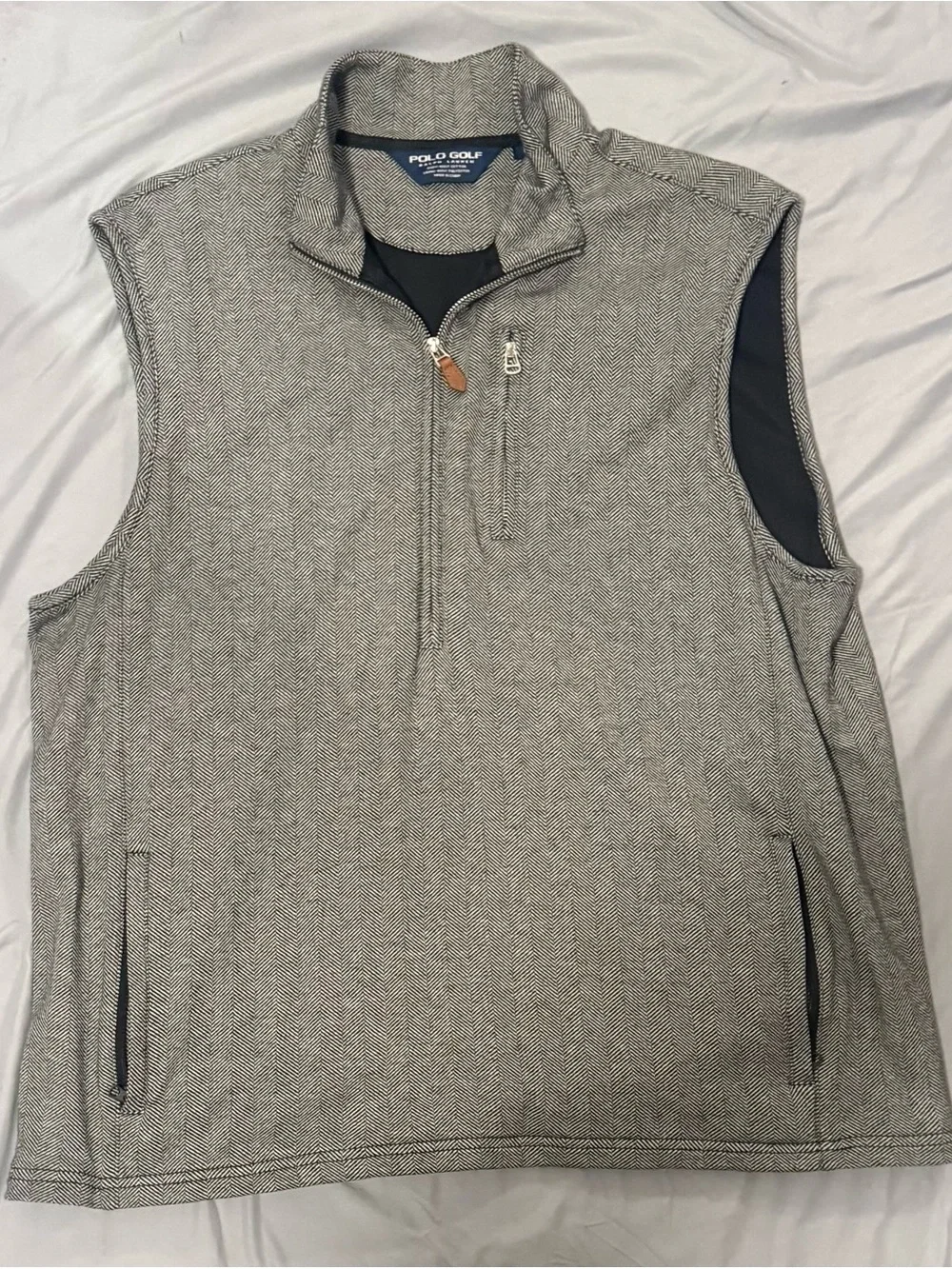 Vintage Polo Golf Herringbone Gray Lg 1/2 Zip Vest & Med Polo Shirt Lot